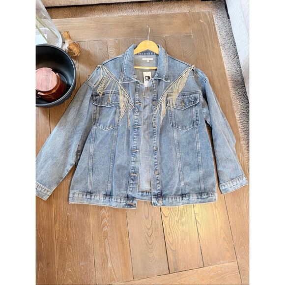 NWT Buckle | Verevert Rhinestone Fringe Denim Jacket size Large - Picture 8 of 10